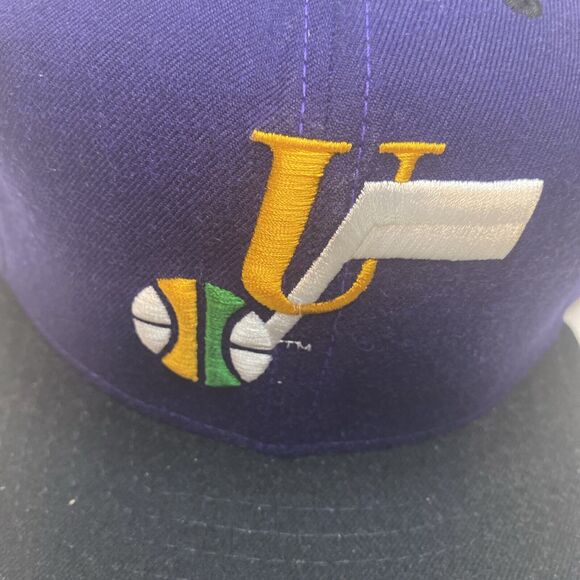 VTG New Era Utah Jazz Wool Hat Cap Purple Black Snapback Pro Model Deadstock NBA - Picture 2 of 11